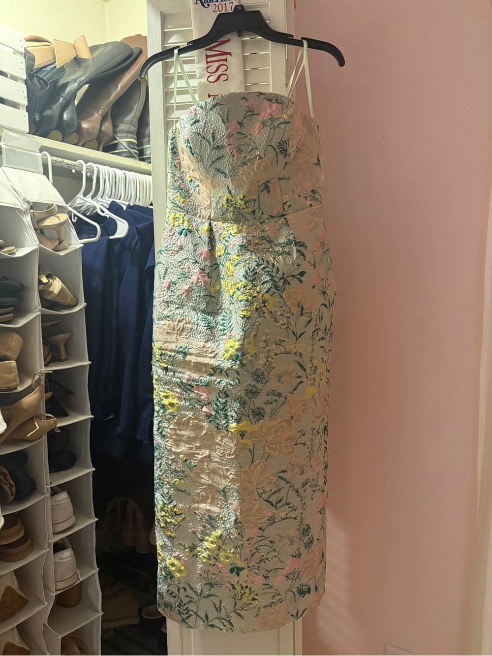 MacDuggal Multicolor Strapless Brocade Midi Dress With Pockets - Picture 4 of 7